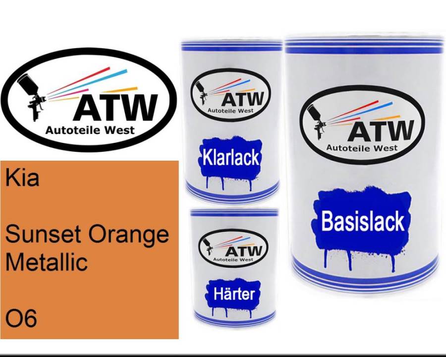 Kia, Sunset Orange Metallic, O6: 500ml Lackdose + 500ml Klarlack + 250ml Härter - Set, von ATW Autoteile West.